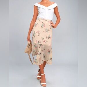Lulus  Bouquet Days Blush Floral Print Midi Skirt Size M New